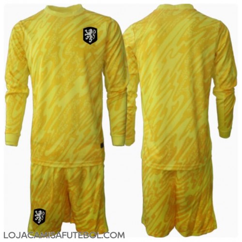 Camisa de Futebol Holanda Goleiro Equipamento Secundário Infantil Europeu 2024 Manga Comprida (+ Calças curtas)